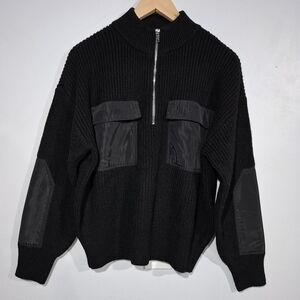 Design History Womens Black M Quarter Zip Pullover Sweater Pockets Wool Blend